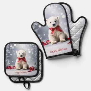 Polar Bear Christmas Oven Mitt & Pot Holder Set