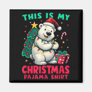 Polar Bear Christmas Pajama Santa Bear Xmas Lights Magnet
