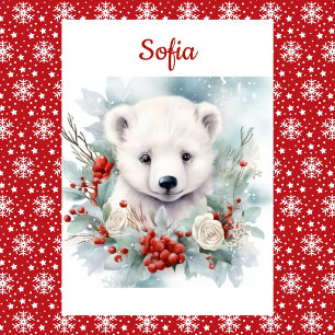 Polar Bear Christmas Personalise Name & Greeting Holiday Card