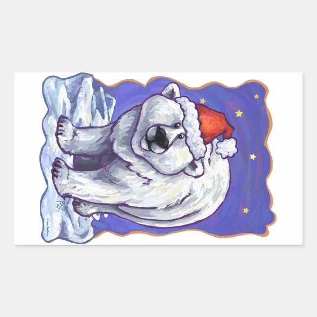 Polar Bear Christmas Rectangular Sticker (Front)