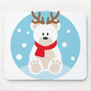 Polar Bear Christmas Reindeer Yule Winter Snow Mouse Pad