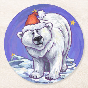 Polar Bear Christmas Round Paper Coaster