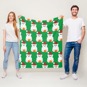 Polar bear Christmas Santa hat cute pattern green Fleece Blanket