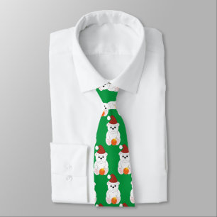 Polar bear Christmas Santa hat cute pattern green Tie