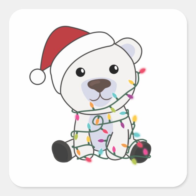 Polar Bear Christmas Snow Winter Animals Polar Square Sticker (Front)