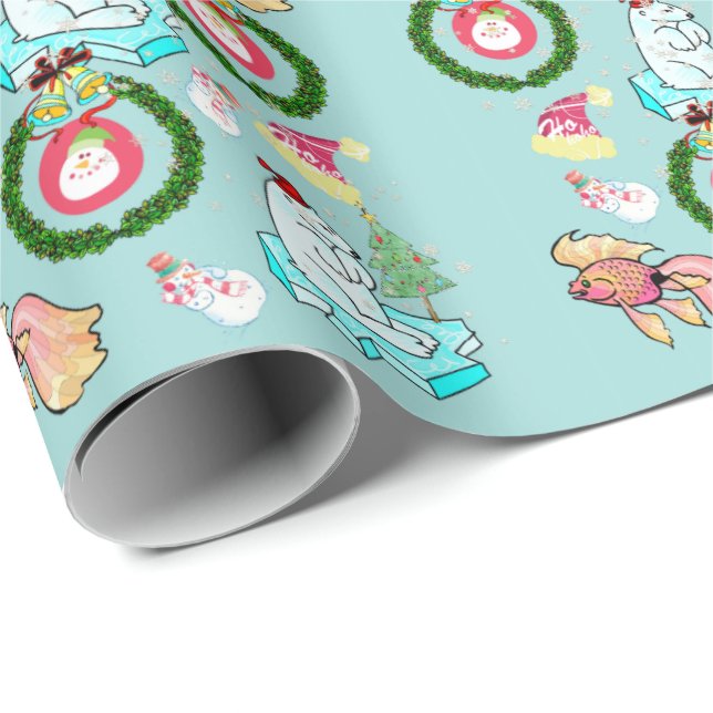 Polar Bear Christmas Snowman Wrapping Paper (Roll Corner)