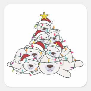 Polar Bear Christmas Tree Funny Animal Christmas Square Sticker