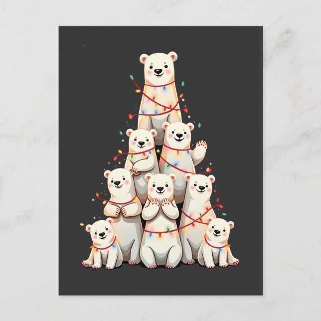 Polar Bear Christmas Tree Merry Christmas Xmas  Announcement Postcard (Front)