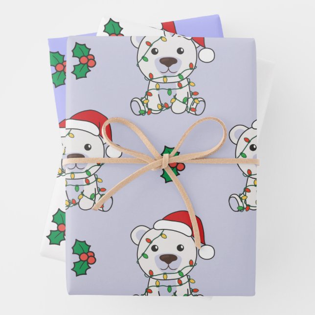 Polar Bear Christmas Winter Animals Holiday Bears Wrapping Paper Sheet (In situ)