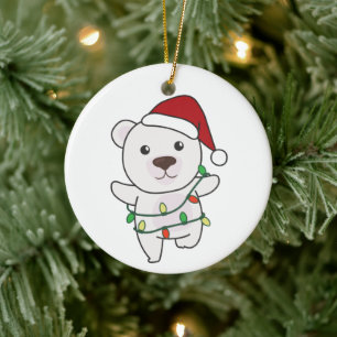 Polar Bear Christmas Winter Animals Polar Bears Ce Ceramic Ornament