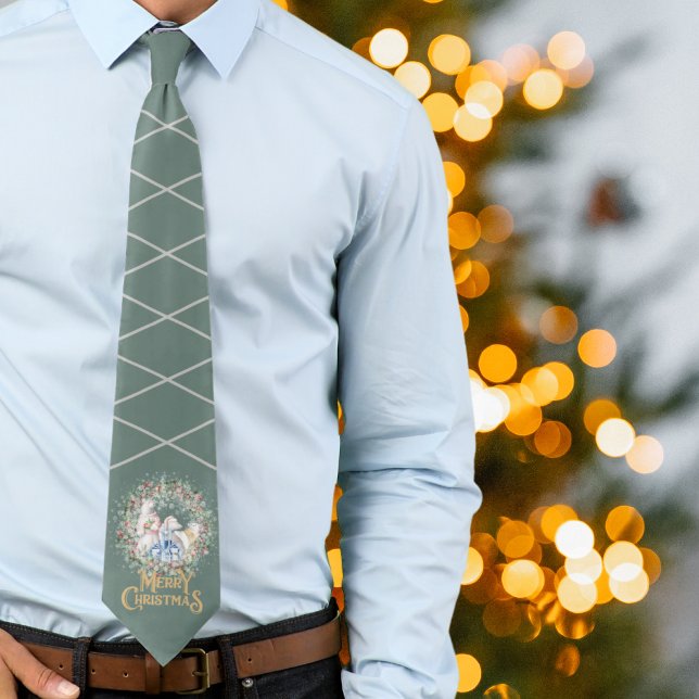Polar Bear Christmas Wreath Neck Tie (Creator Uploaded)