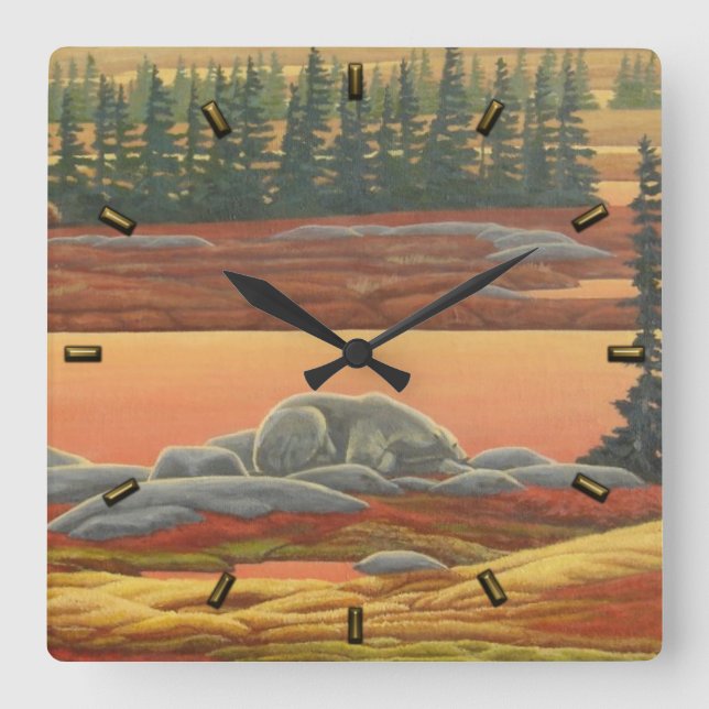 Polar Bear Clock Art Autumn Bear Wall Clock (Front)