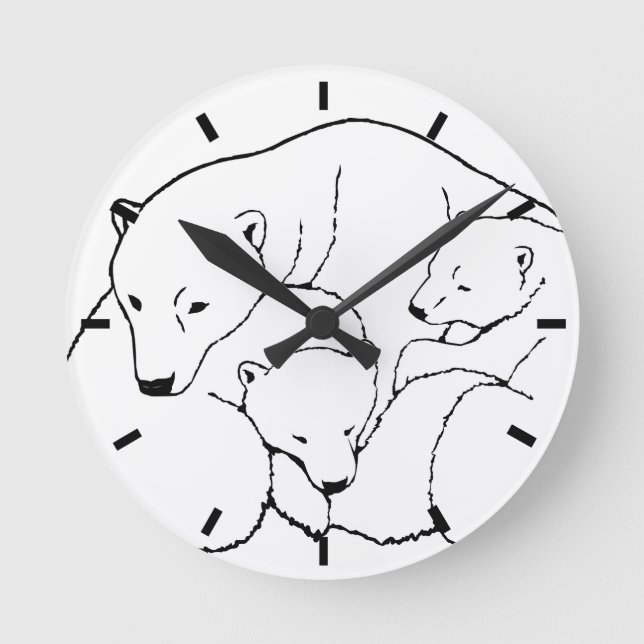 Polar Bear Clock Cool Cubs Bear Art Wall Clock (Front)
