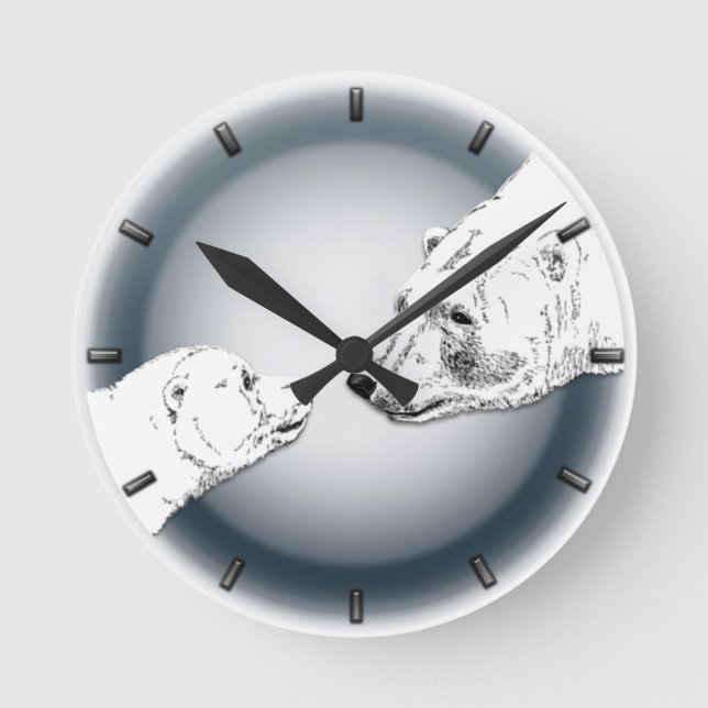 Polar Bear Clock Mother & Cub Bear Art Wall Clock (Front)