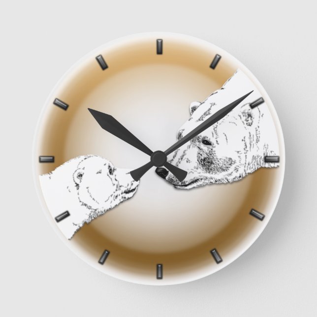 Polar Bear Clock Mother & Cub Bear Art Wall Clock (Front)