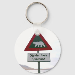 Polar bear crossing sign in Svalbard Key Ring
