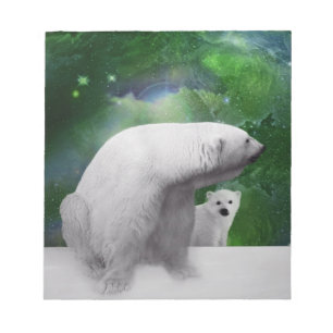 Polar Bear, cub and Northern Lights aurora Notepad
