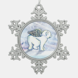 Polar Bear Cub Angel Fantasy Art Snowflake Pewter Christmas Ornament