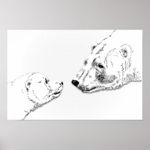 Polar Bear & Cub Art Print Wildlife Poster