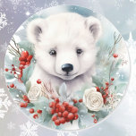 Polar Bear Cub at Christmas Cute Classic Round Sticker<br><div class="desc">Polar Bear Cub at Christmas Cute Classic Round Sticker</div>