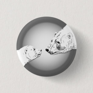 Polar Bear & Cub Button Pin Wildlife Art Button