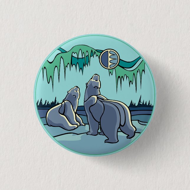 Polar Bear & Cub Button / Pin Wildlife Art Button (Front)