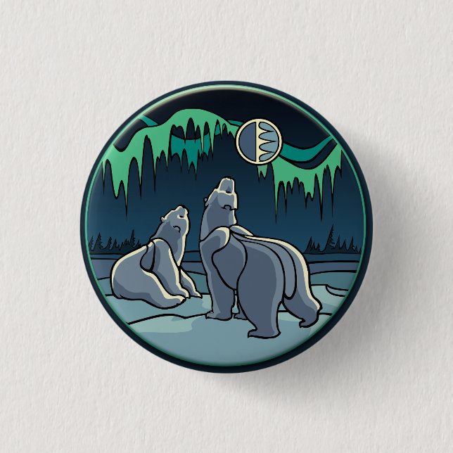 Polar Bear & Cub Button / Pin Wildlife Art Button (Front)