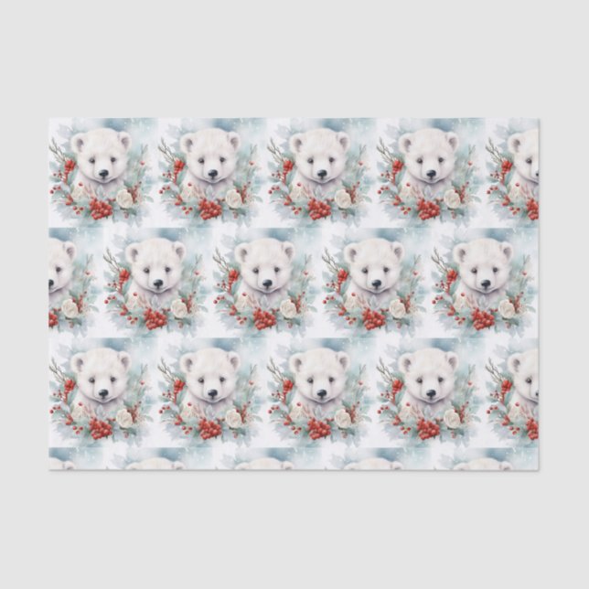 Polar Bear Cub Cute Christmas Baby Animal Tissue Paper (Front)