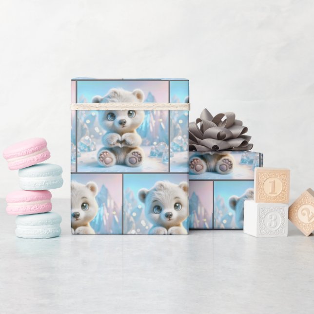Polar Bear Cub Heart  Wrapping Paper (Baby Shower)