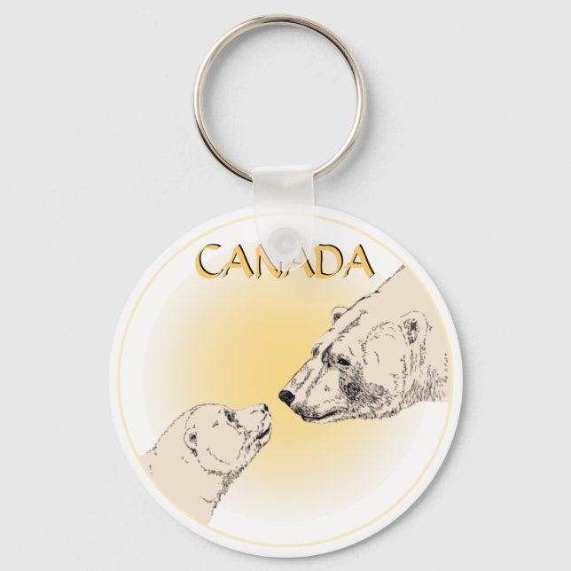 Polar Bear & Cub Keychain Wildlife Art Canada Gift (Front)