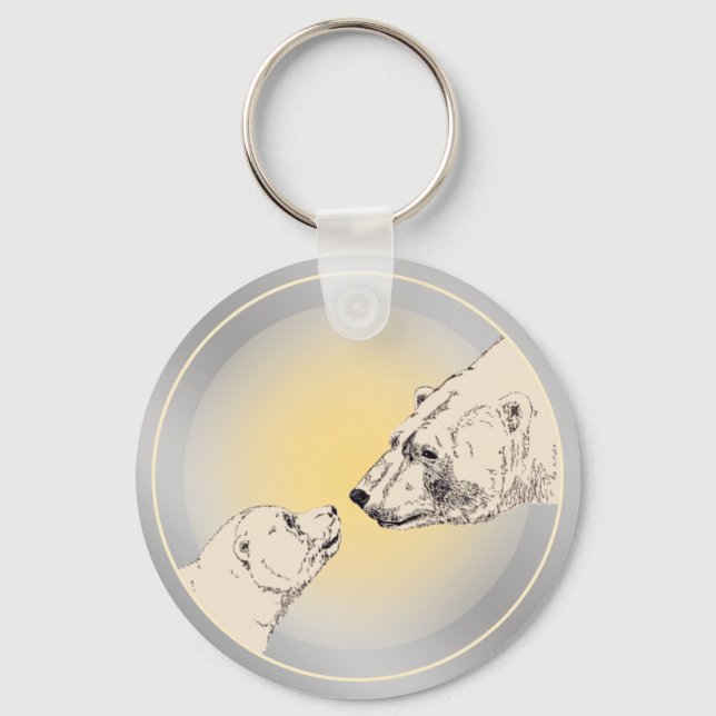 Polar Bear & Cub Keychain Wildlife Art Canada Gift (Front)