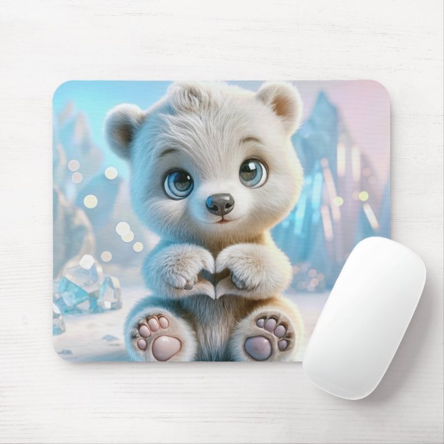 Polar Bear Cub Love Mouse Pad (With Mouse)