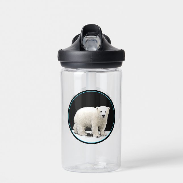 Polar Bear Cub Painting - Oiginal Wildlife Art Water Bottle (Front)
