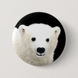 Polar Bear Cub Painting - Original Wildlife Art 6 Cm Round Badge