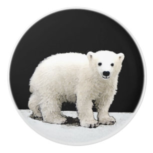 Polar Bear Cub Painting - Original Wildlife Art Ceramic Knob