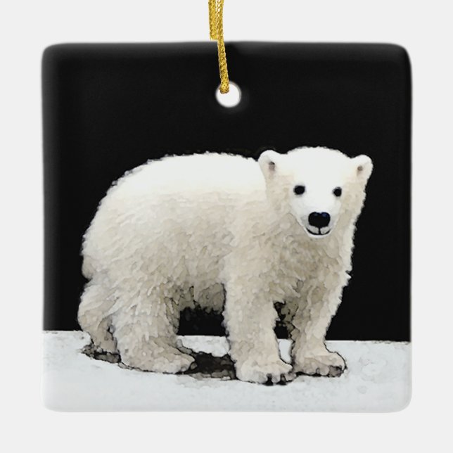 Polar Bear Cub Painting - Original Wildlife Art Ceramic Ornament (Front)