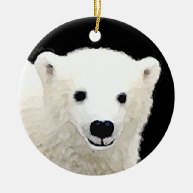 Polar Bear Cub Painting - Original Wildlife Art Ceramic Ornament (Front)