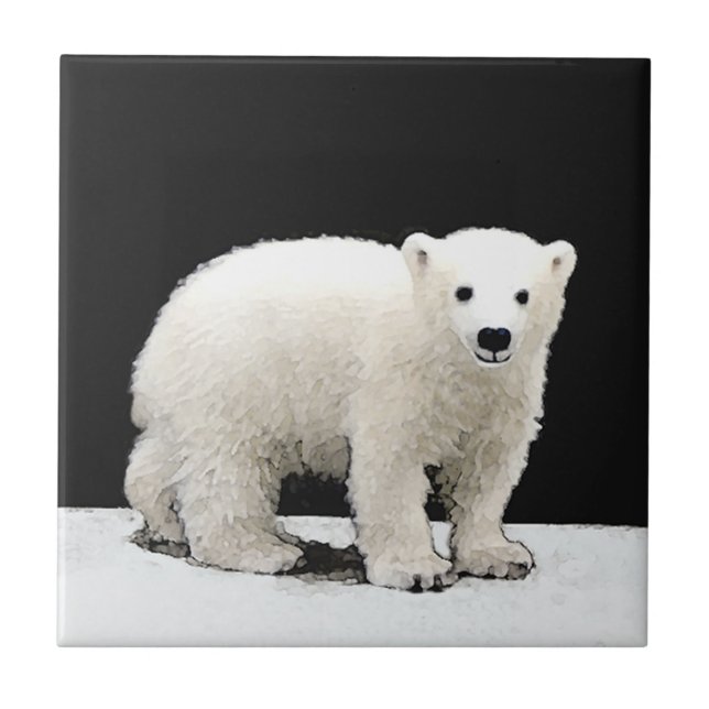 Polar Bear Cub Painting - Original Wildlife Art Ceramic Tile (Front)