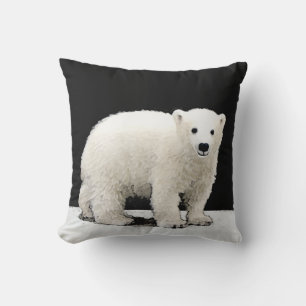Polar Bear Cub Painting - Original Wildlife Art Cushion