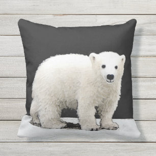 Polar Bear Cub Painting - Original Wildlife Art Cushion