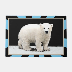 Polar Bear Cub Painting - Original Wildlife Art Doormat