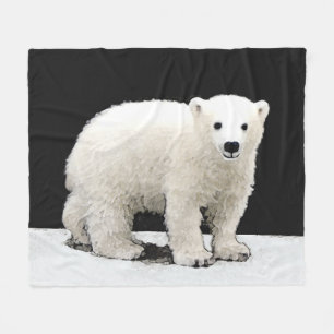 Polar Bear Cub Painting - Original Wildlife Art Fleece Blanket