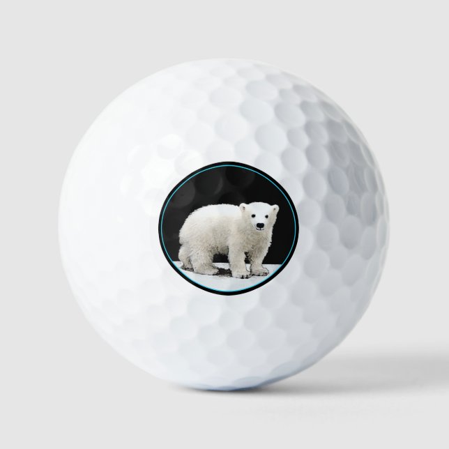 Polar Bear Cub Painting - Original Wildlife Art Golf Balls (Front)