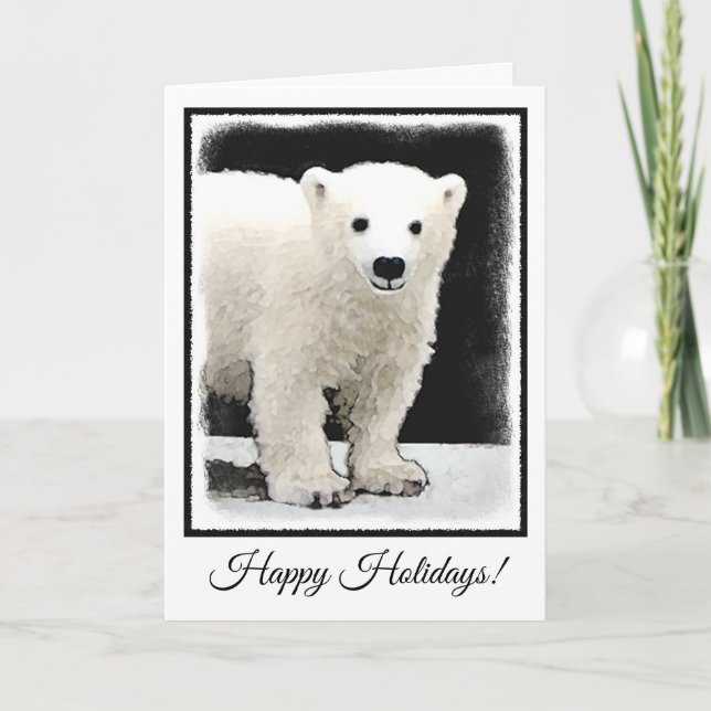 Polar Bear Cub Painting - Original Wildlife Art Holiday Card (Front)
