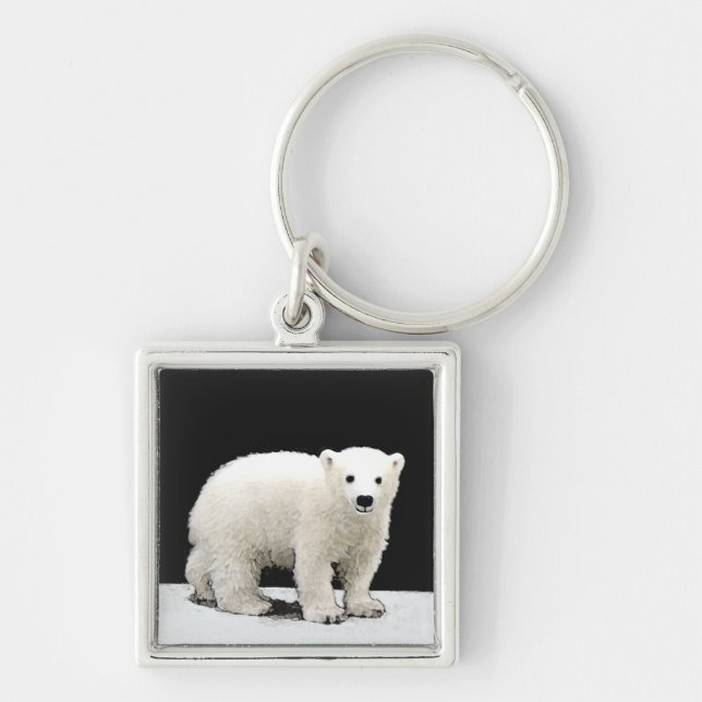 Polar Bear Cub Painting - Original Wildlife Art Key Ring (Front)