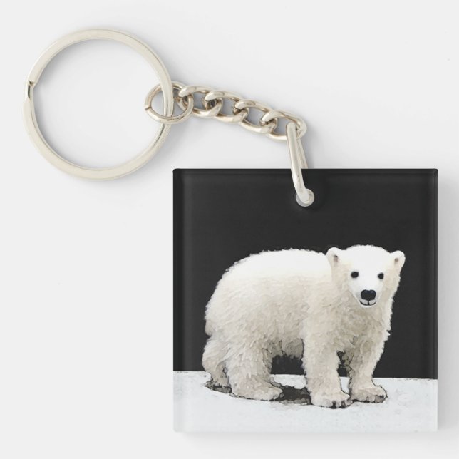 Polar Bear Cub Painting - Original Wildlife Art Key Ring (Front)