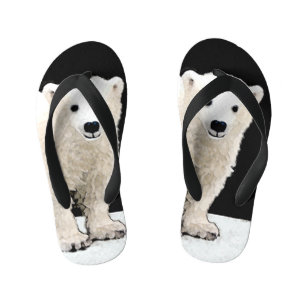 Polar Bear Cub Painting - Original Wildlife Art Kid's Thongs