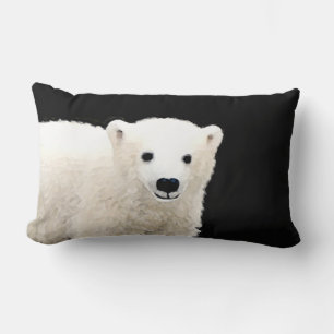 Polar Bear Cub Painting - Original Wildlife Art Lumbar Cushion