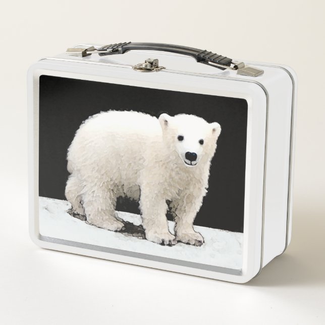 Polar Bear Cub Painting - Original Wildlife Art Metal Lunch Box (Front)
