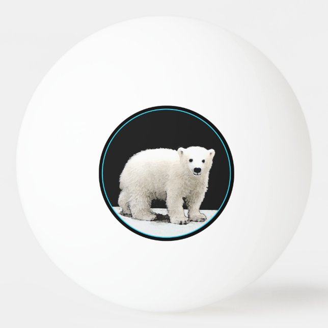 Polar Bear Cub Painting - Original Wildlife Art Ping Pong Ball (Front)